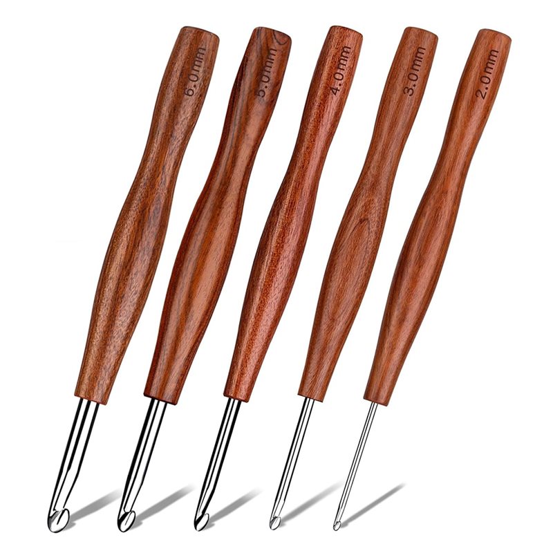 AS94-5 Pcs Crochet Hook, 5 Siz - огляд і ціна Wooden Crochet Hooks Ergonomic Handle