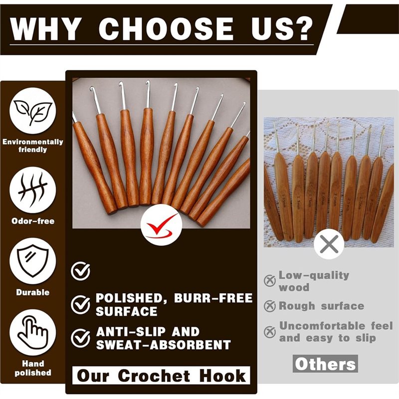 AS94-5 Pcs Crochet Hook, 5 Siz - огляд і ціна Wooden Crochet Hooks Ergonomic Handle